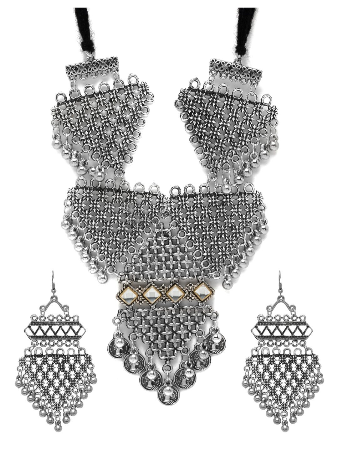 YouBella Jewellery Oxidised Silver Necklace Jewellery Set with Earrings for Girls and Women (Silver) (YBNK_50521)